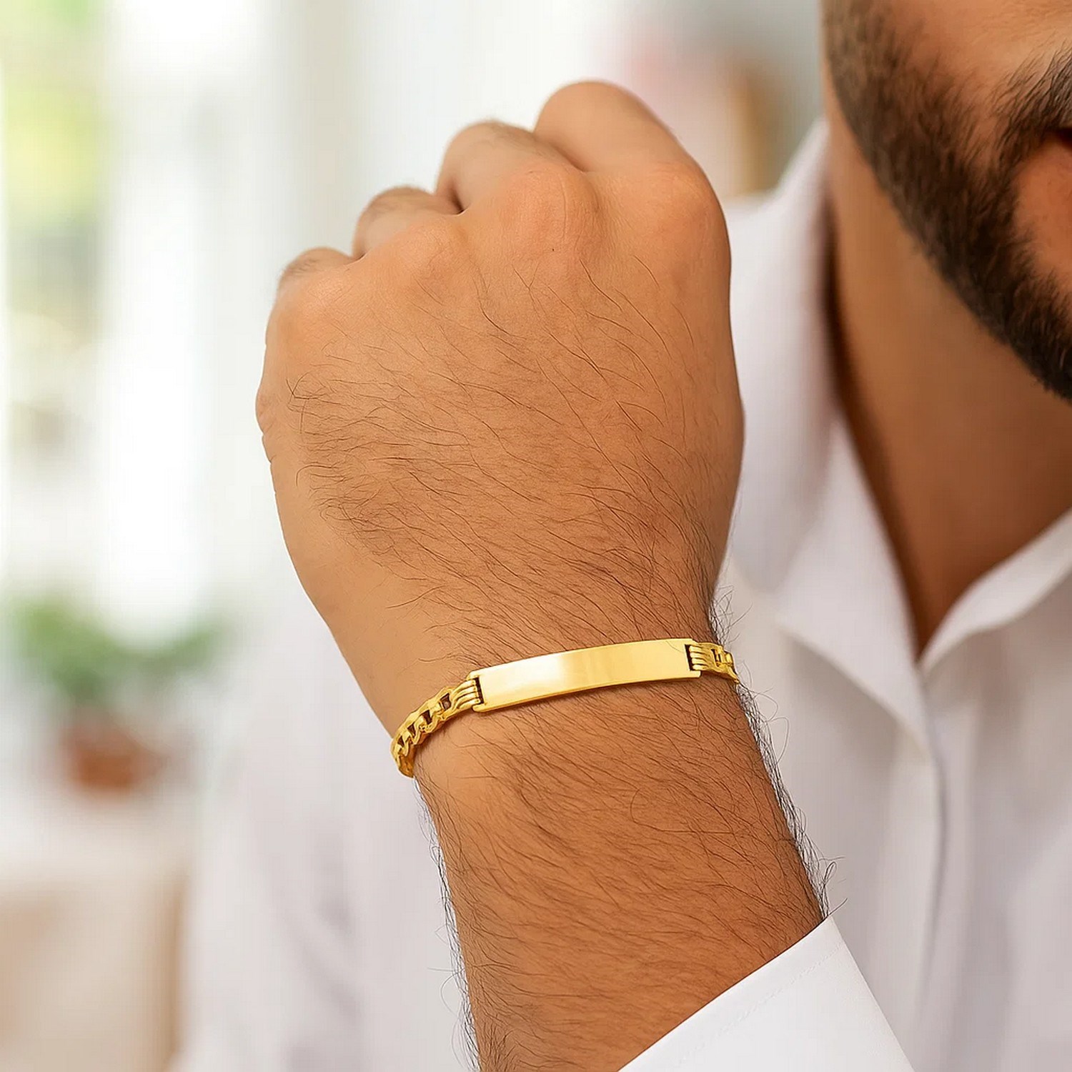 14k Yellow Gold 8 1/2 inch Mens Curb Chain ID Bracelet (8.30 mm) - Image 4