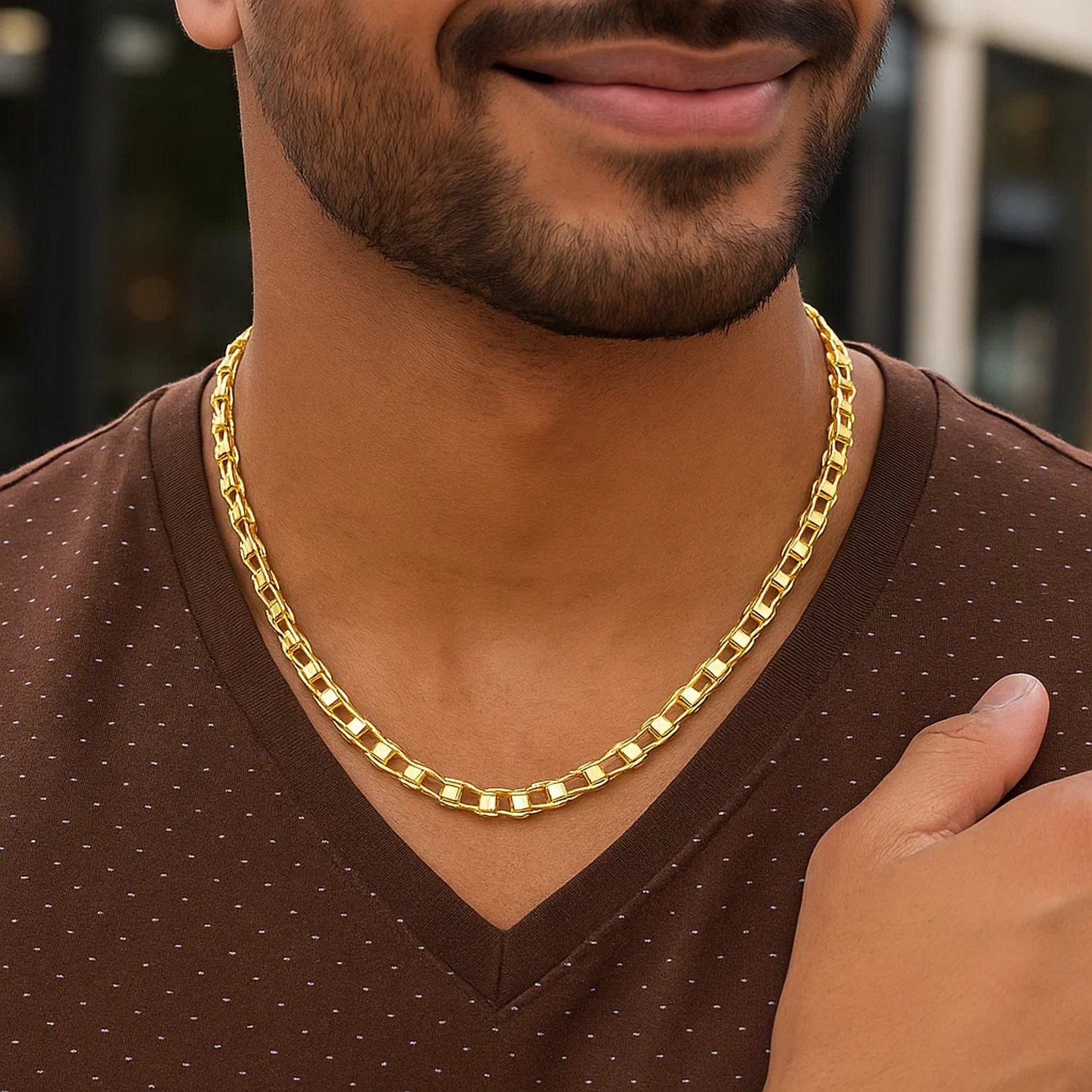 14k Yellow Gold Mens Necklace with Track Design Links (5.00 mm) - Image 5