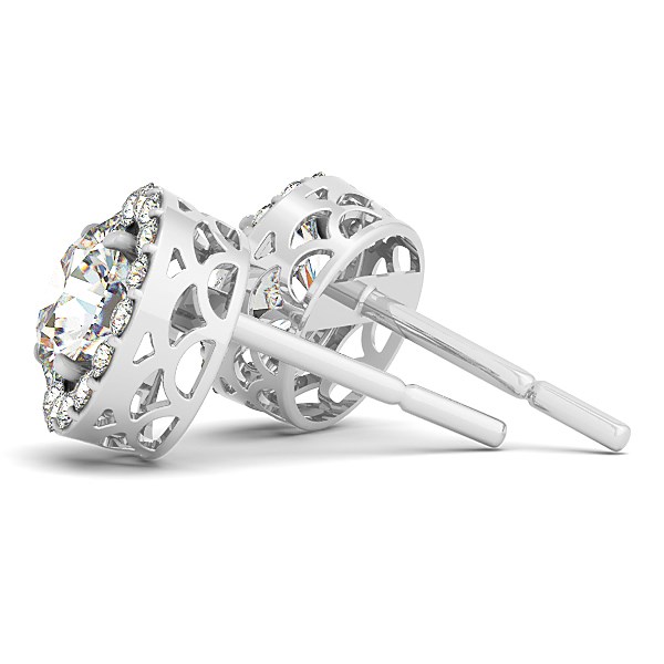 14k White Gold Four Prong Round Halo Diamond Earrings (1 1/6 cttw) - Image 2