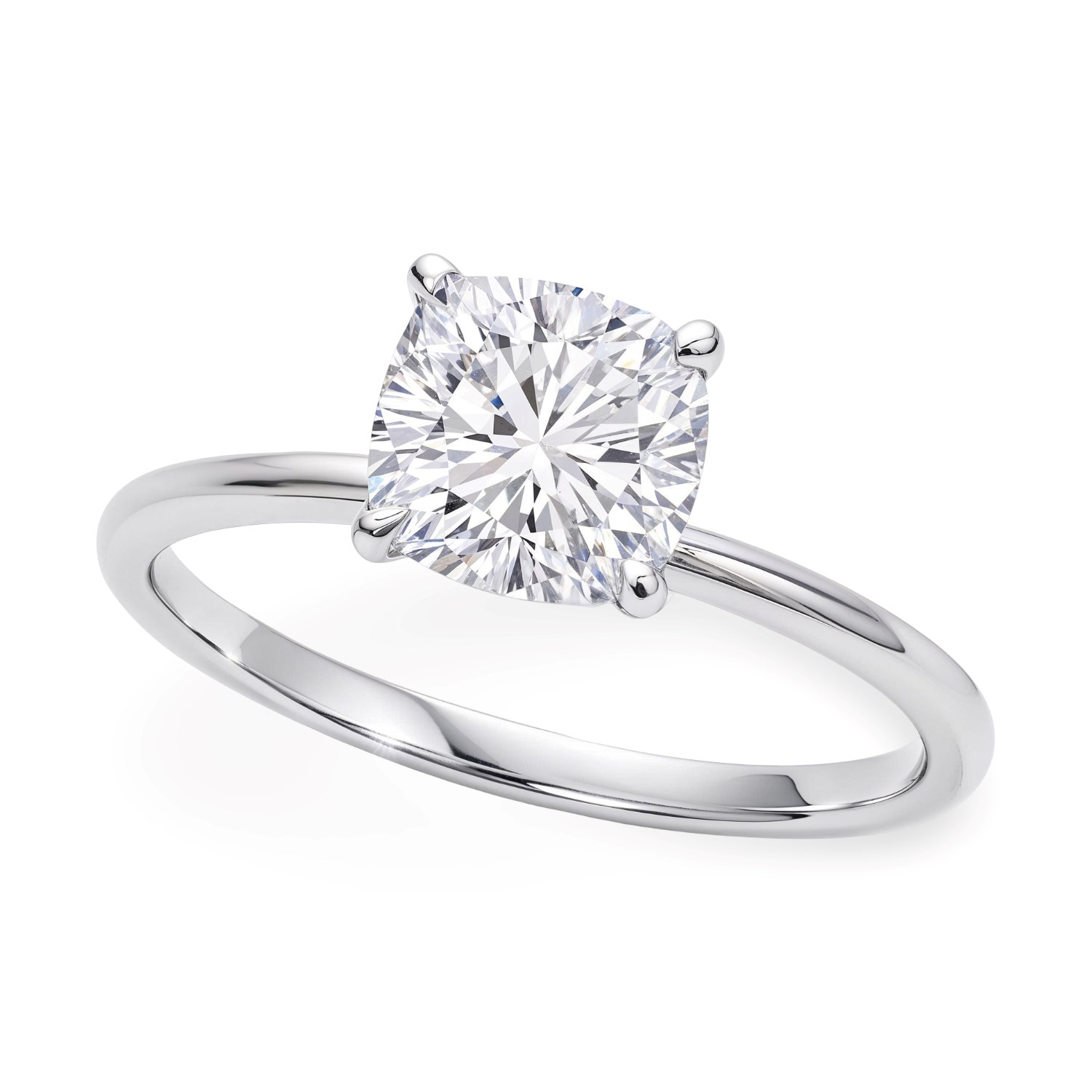 2 Carat Cushion Lab Grown IGI G/VS1 Diamond Solitaire Ring in 14K White Gold