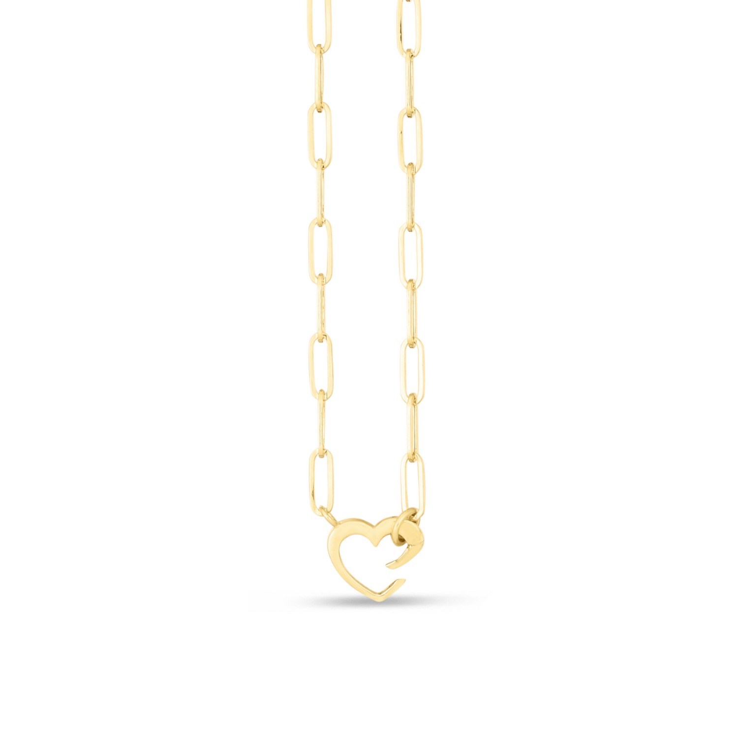 14k Yellow Gold Heart Element Paperclip Necklace - Image 3