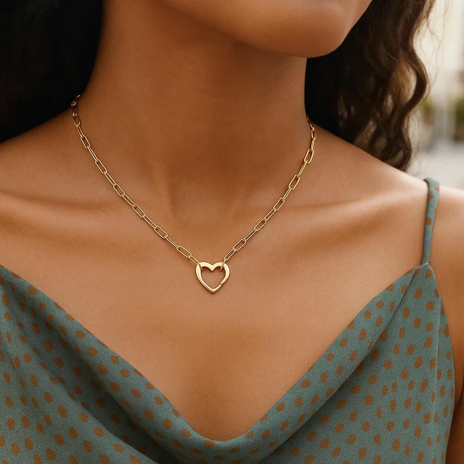 14k Yellow Gold Heart Element Paperclip Necklace - Image 4