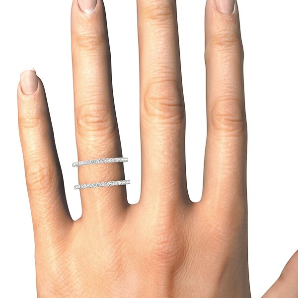 14k White Gold Dual Band Design Ring with Diamonds (1/3 cttw) - Image 4