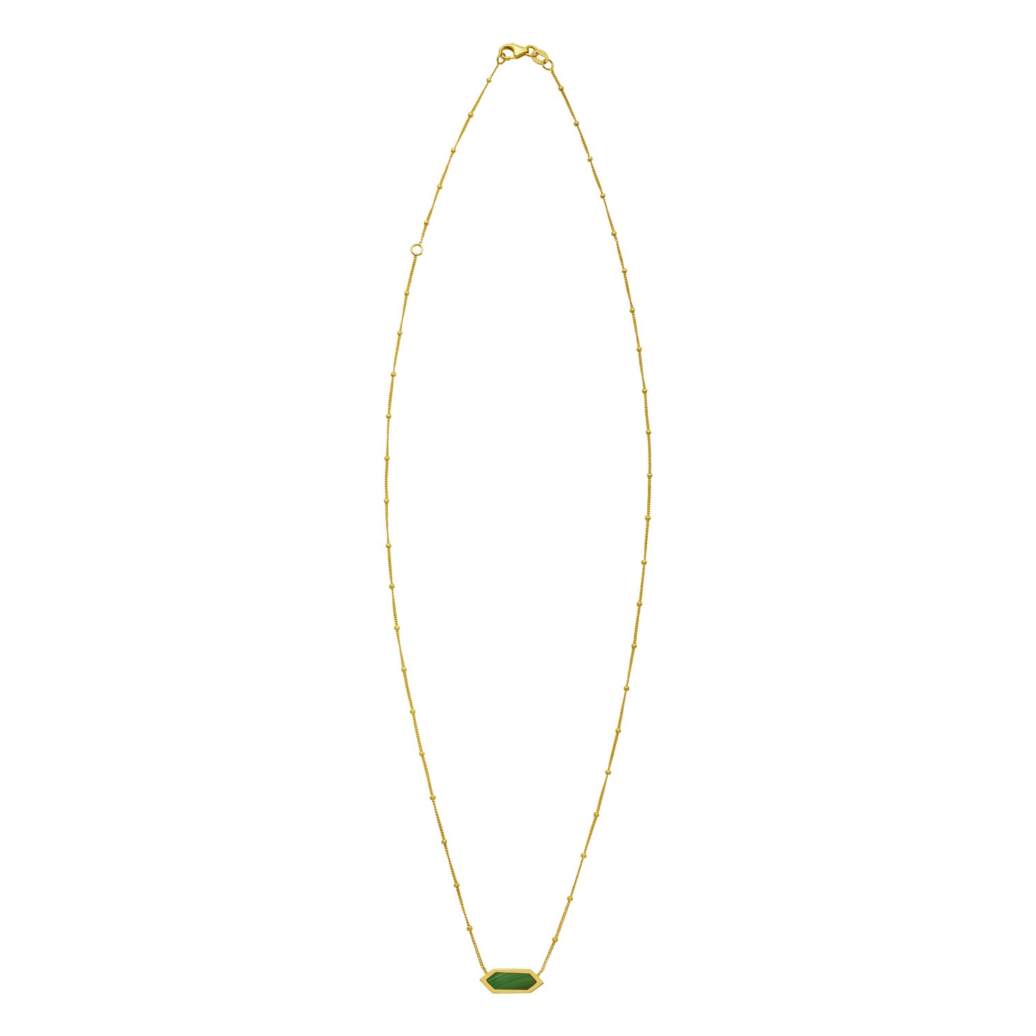 14K Yellow Gold Hexagon Malachite Pendant Necklace