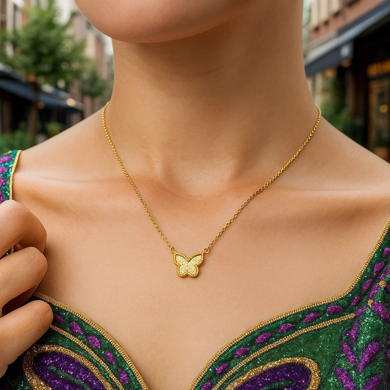 14K Yellow Gold Primavera Malachite Butterfly Necklace - Image 6