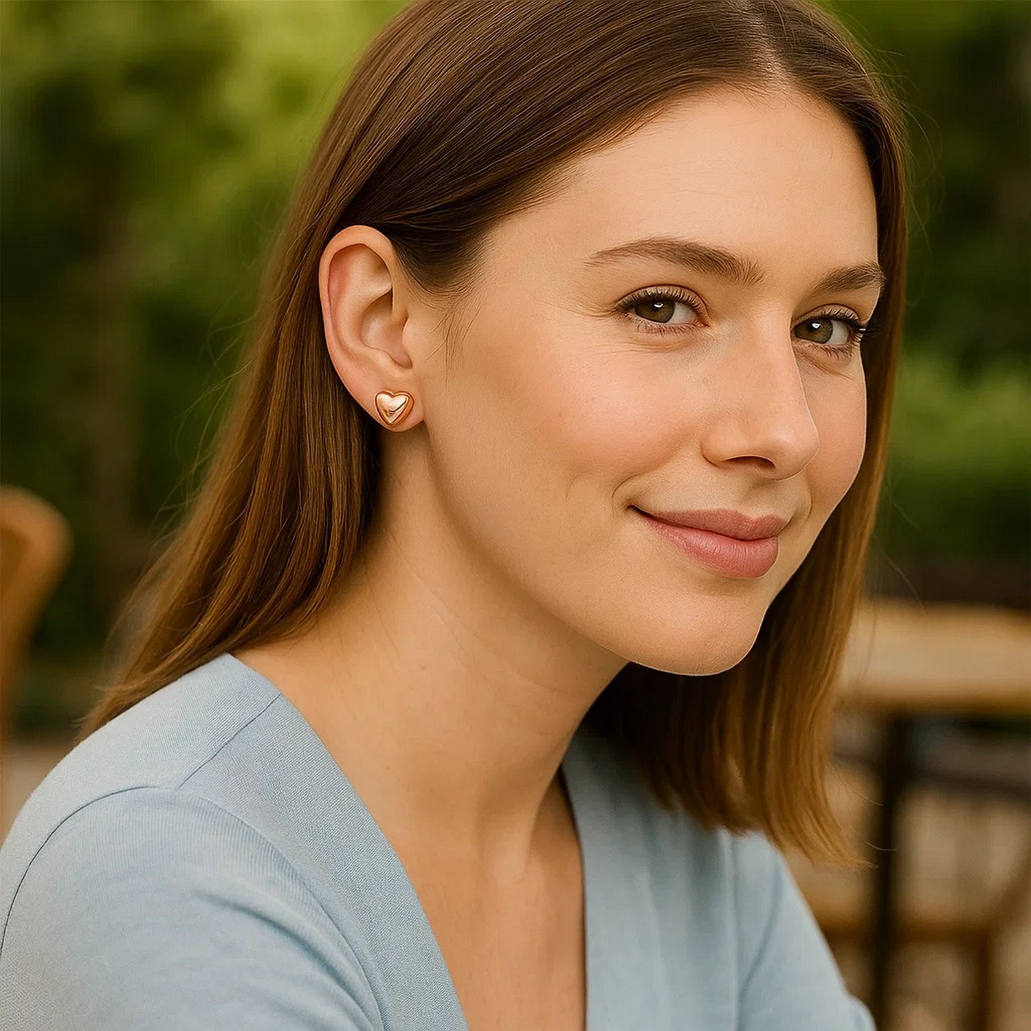 14k Rose Gold Puffed Heart Shape Shiny Earrings - Image 2