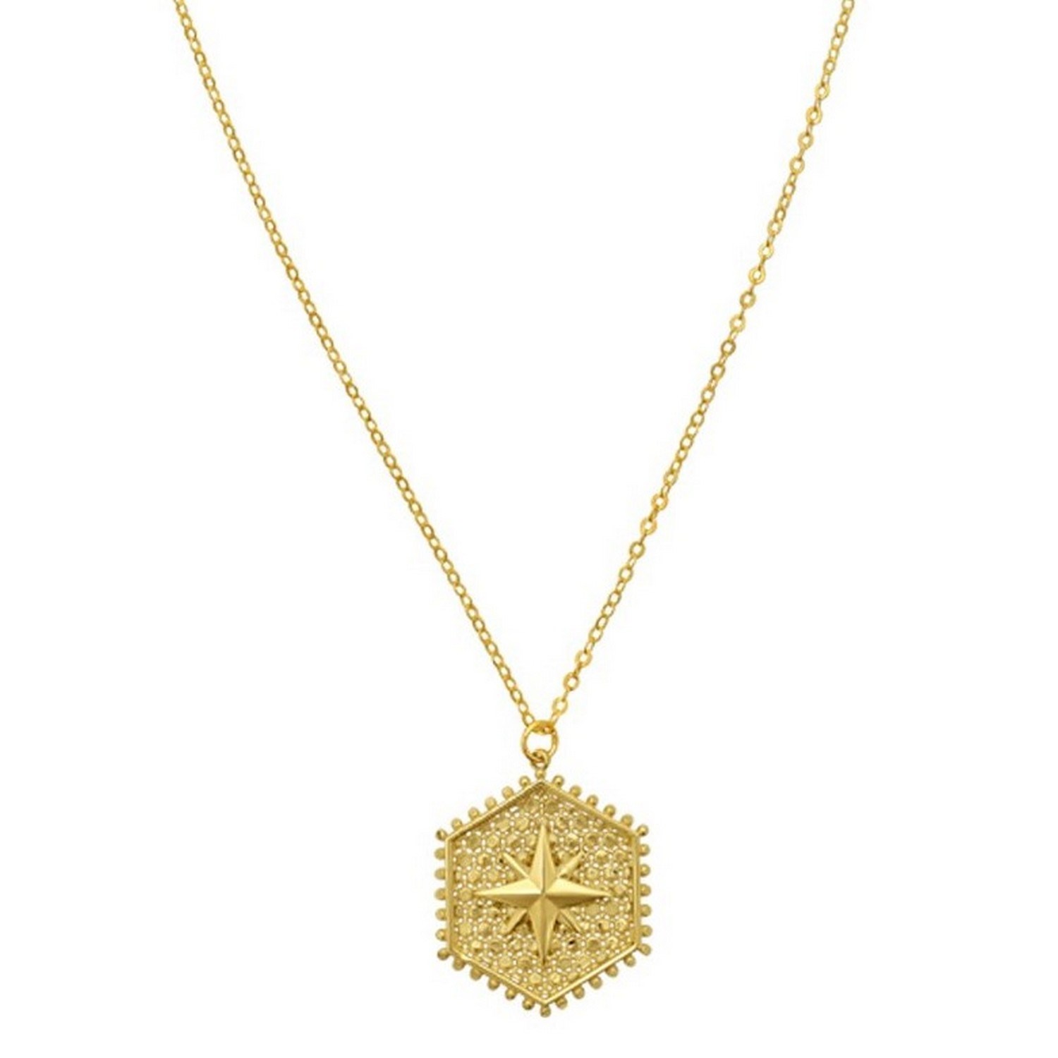 14K Yellow Gold North Star Hexagon Necklace - Image 3