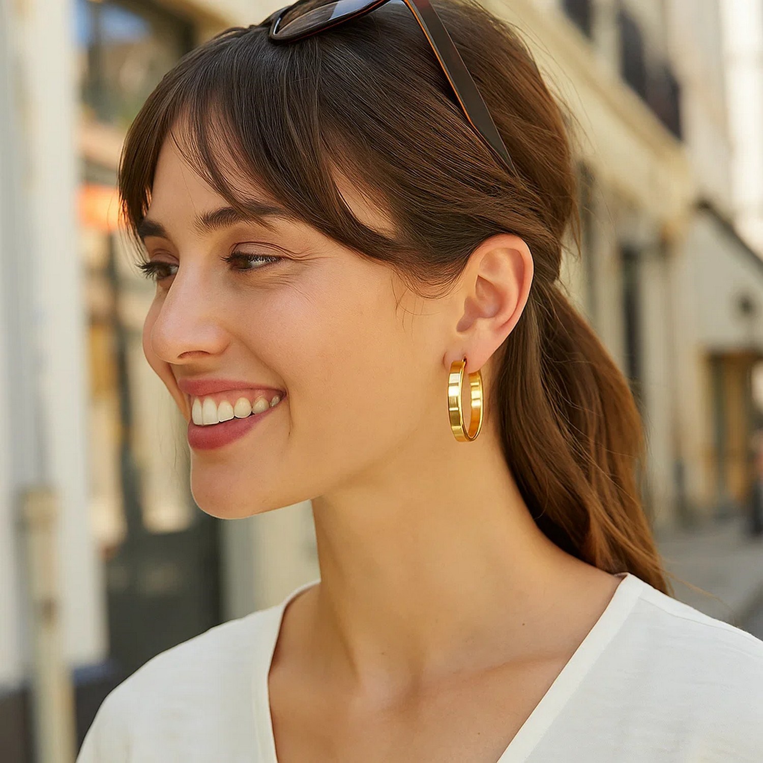 Large Tube Shaped Hoop Earrings in 14K Yellow Gold - Image 3