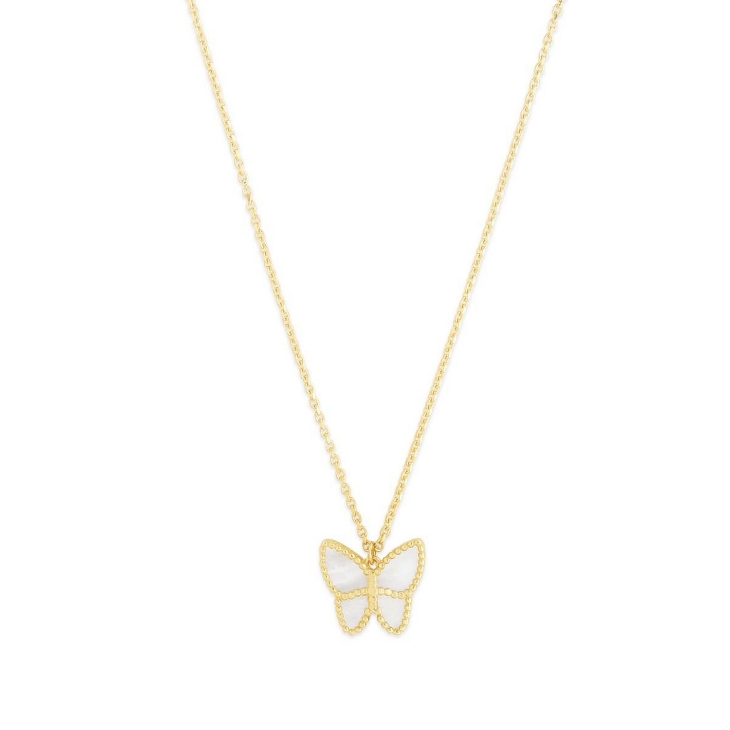 14k Yellow Gold High Polish Butterfly Peral Paste Necklace