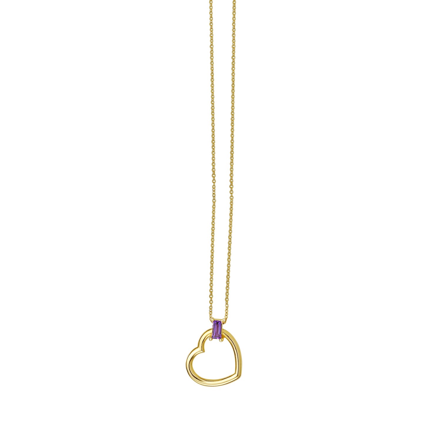 Amethyst Baguette Heart Necklace in 14K Yellow Gold