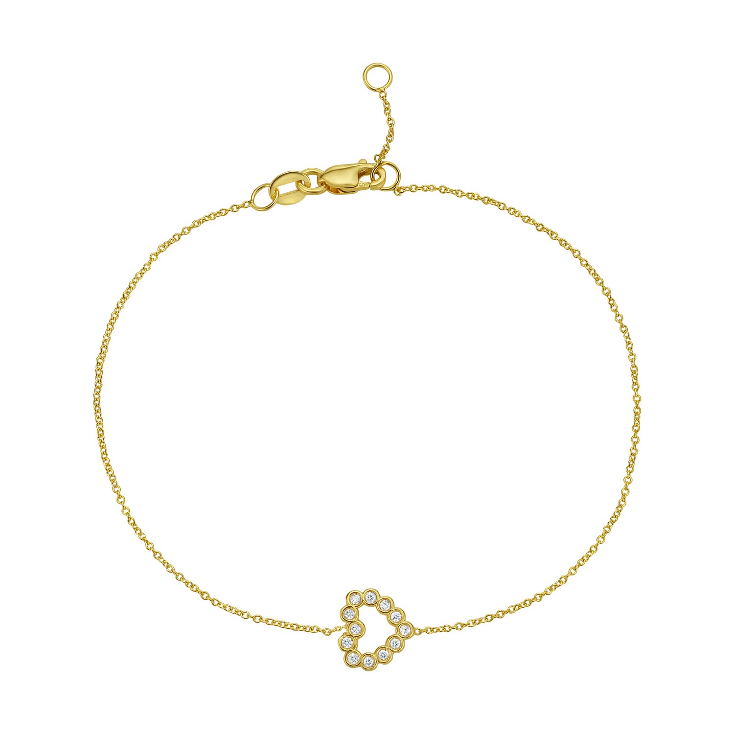 Elegant 14k Yellow Gold Petite Diamond Heart Bracelet