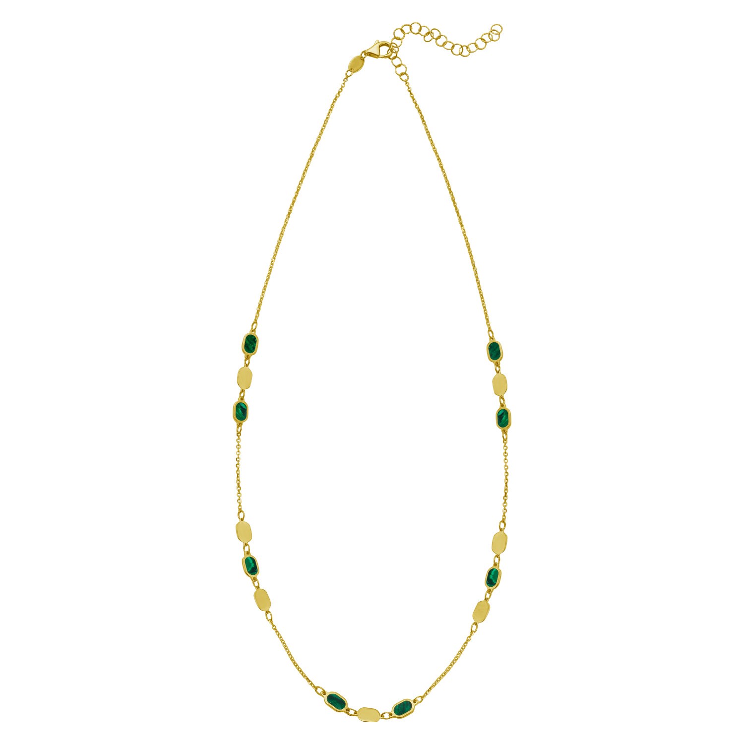 14K Yellow Gold Hexagon Malachite Inlay Links Necklace - Image 2
