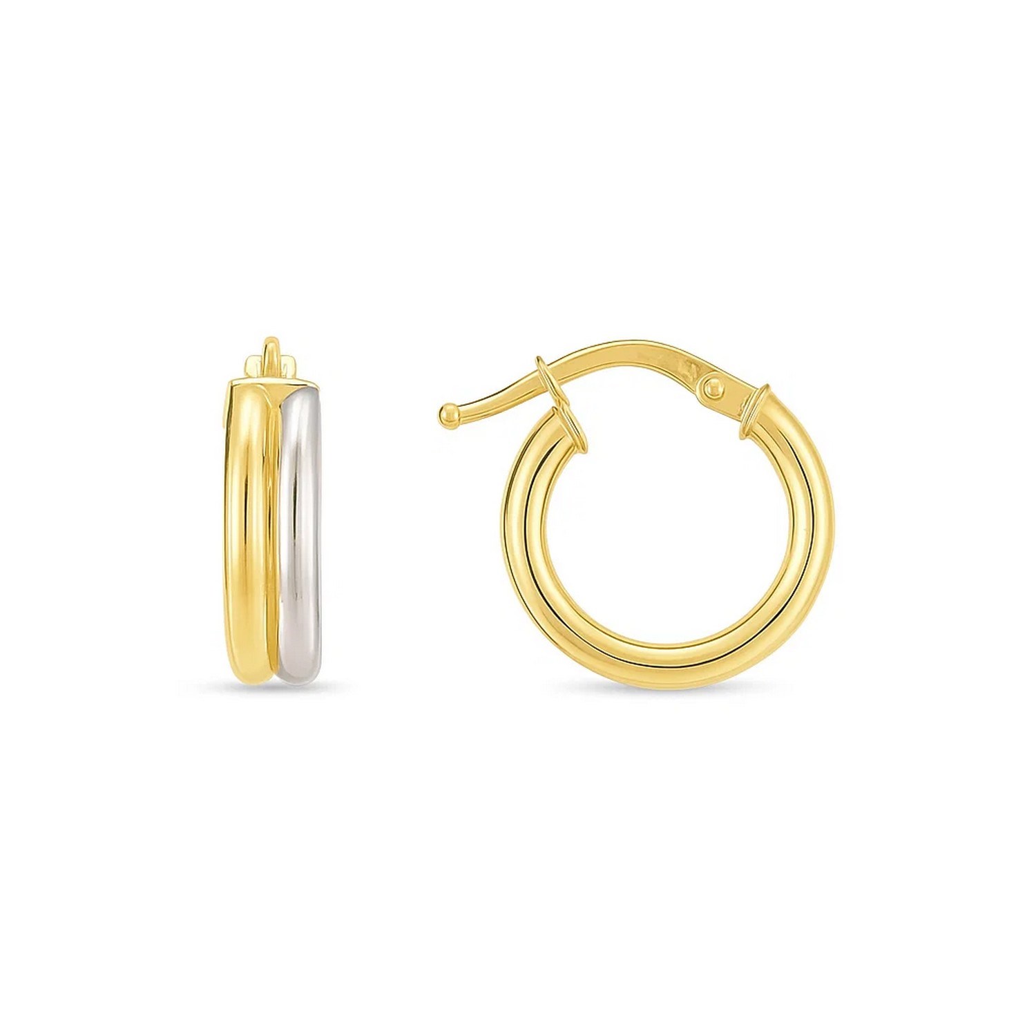 14k Two Tone Gold Double Round Hoops