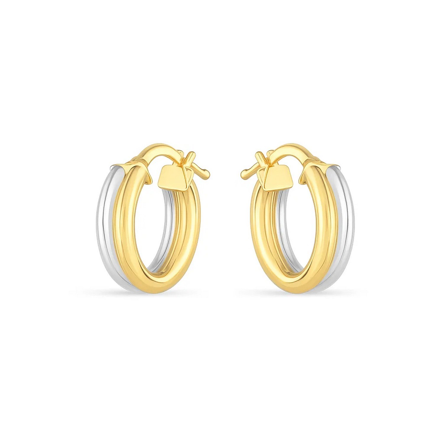 14k Two Tone Gold Double Round Hoops - Image 2