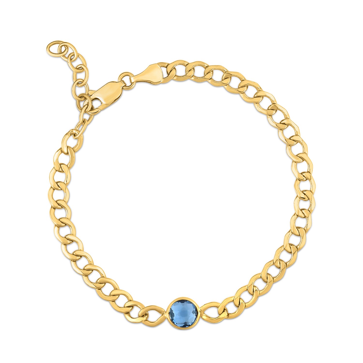 14K Yellow Gold Blue Topaz Curb Chain Bracelet (3.60 mm) - Image 2